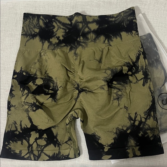 Green Tie-Dye high waisted tummy control Women's Shorts - Picture 2 of 5